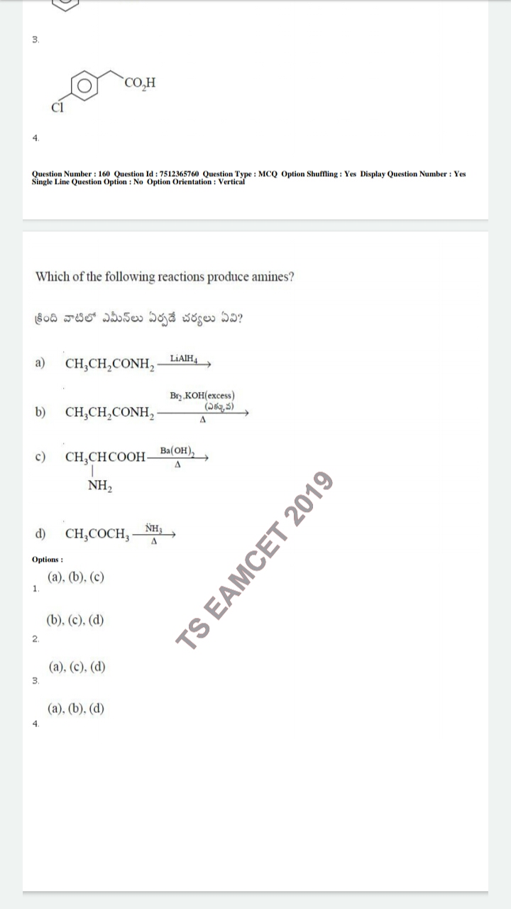 Question image for Which of the following reactions produce amines a